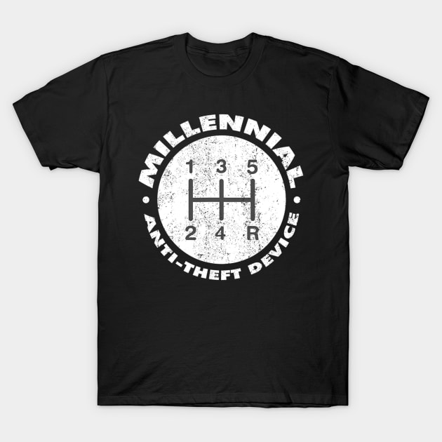 Millennial Antitheft Device Manual Shift Funny T-Shirt by Olegpavlovmmo